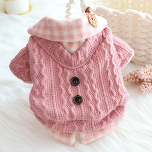 Pull pour chien rose à carreaux, doublé polaire, manteau d'hiver et d'automne, vêtements pour petits animaux - Product Image 1