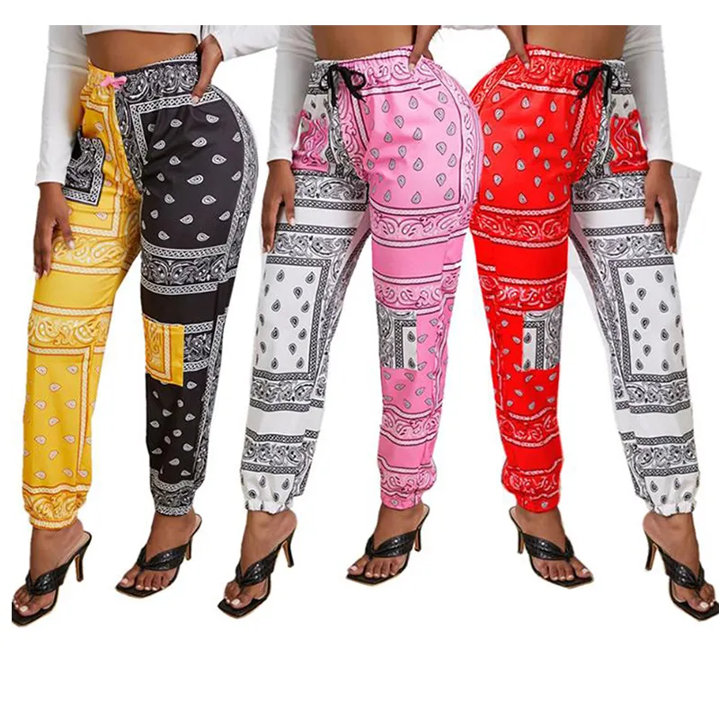 CUHAKCI European American 3 Colors Women's Contrast Fashion Pants Double Pocket Positioning Fora Print Casual Plus Size Pants