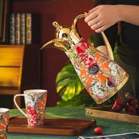 Termo de brocado floral de 1050ml, gran capacidad, con revestimiento de vidrio para el hogar, tetera para guisos, nuevo estilo chino, modelo de venta al por mayor de China