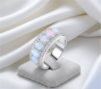 Bague de mariage en argent sterling 925 avec opale bleue de forme ovale, opale de feu bleue, vente chaude