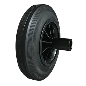 8 6英寸平自由PU泡沫轮和固体粉末橡胶脚轮轮，用于垃圾箱灰尘垃圾容器