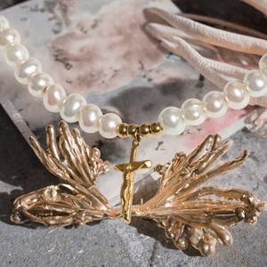 Collier avec pendentif croix en perles, chaîne de type choker dorée pour femmes, cadeau de fête - Product Image 3