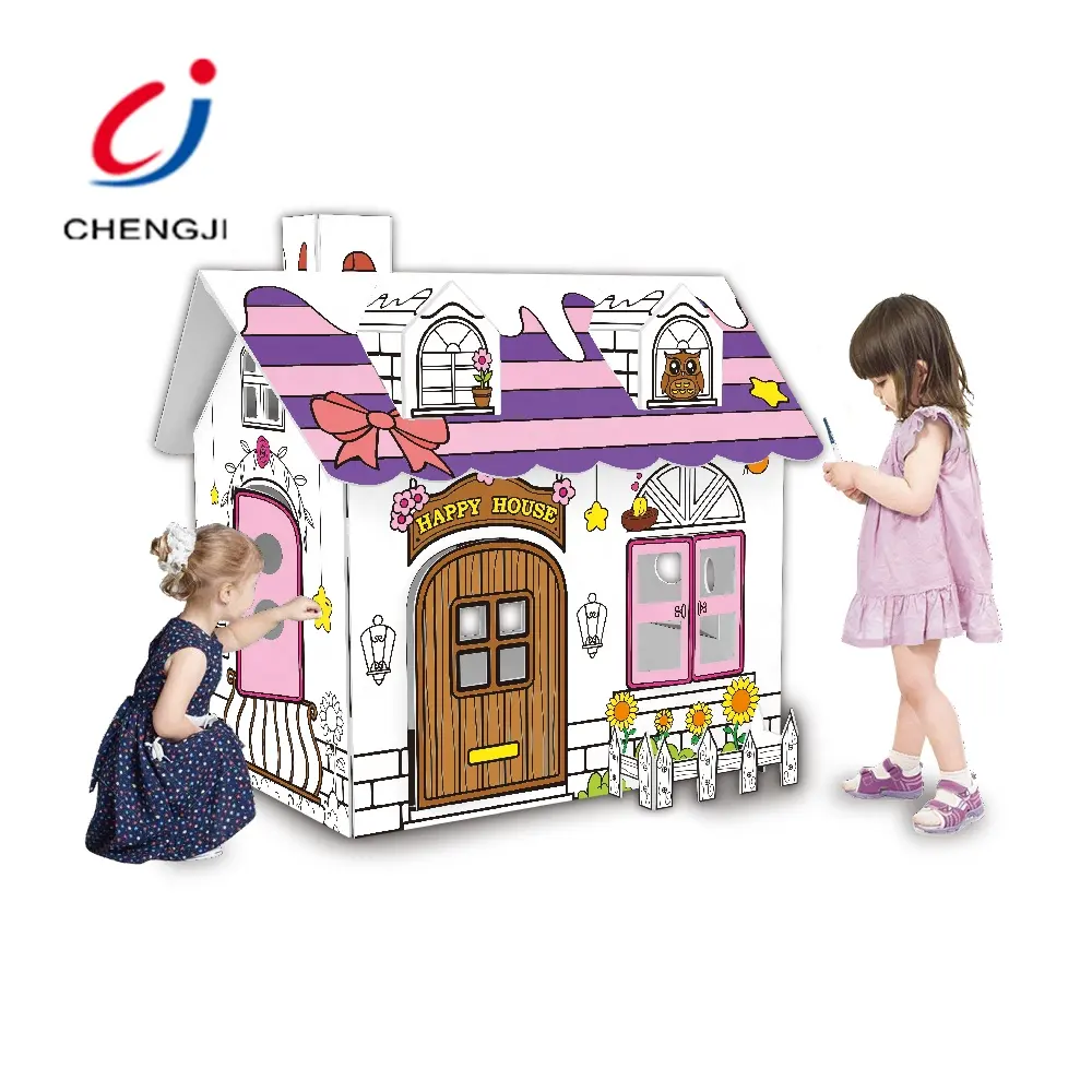 Chengji boyama oyunu noel 3D ev DIY karton ev Doodle karton Playhouses çocuklar için