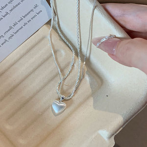 สร้อยคอทองแดงสองชั้นแบบเรียบง่ายสำหรับผู้หญิงสร้อยคอจี้หัวใจหรูหราน้ำหนักเบาของขวัญเครื่องประดับ - Product Image 1