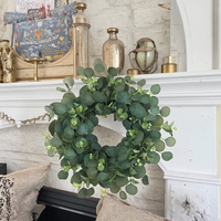 Couronne de porte artificielle pour décoration de maison, feuilles vertes d'eucalyptus