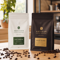 Sac d'emballage pour café à fond plat en feuille mate imprimée sur mesure avec valve et fermeture éclair pour 250 g de grains de café