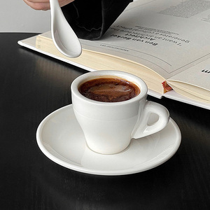 Tasses à café miniatures de style italien 80 ml, ensemble tasse et soucoupe en céramique blanche pour expresso - Product Image 2