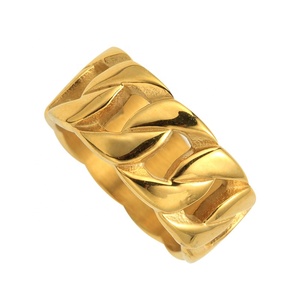 Wholesale Retro Biker Jewelry Stainless Steel <strong>Thick</strong> Cuban Chain Link Finger <strong>Rings</strong> for Men - Product Image 6