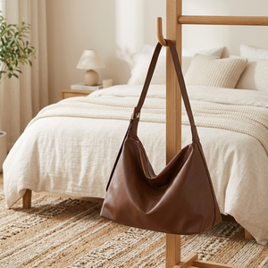 Sac à bandoulière marron minimaliste grande capacité en cuir PU avec fermeture éclair pour usage quotidien - Product Image 5