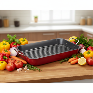 Plat à rôtir rectangulaire personnalisé avec grille en acier au carbone, grande capacité, compatible four, antiadhésif, pour la cuisine et le barbecue - Product Image 1