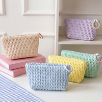 Pochette cosmétique matelassée hexagonale avec motif épi de blé, couleur pastel, avec dragonne amovible pour femme, OEM ODM