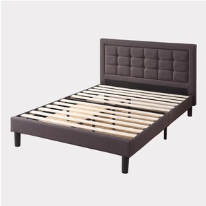 Bois solide de soutien lit rembourré en tissu avec bouton tête de lit capitonnée - Product Image 1