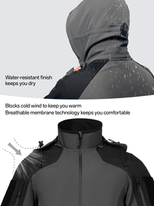 Men's Tactical Softshell <strong>Jacket</strong> Waterproof Windproof <strong>Fleece</strong> <strong>Lined</strong> Removable Hood Outdoor Hiking <strong>Jacket</strong> OEM - Product Image 2