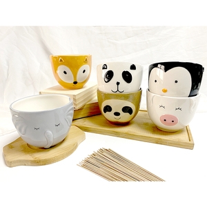 Muestra gratis 2024 Venta caliente Animal de cerámica Cuenco de fideos Ramen con palillos Logotipo impreso personalizado Cuenco de fideos Ramen - Product Image 1