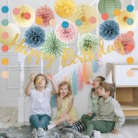Décorations d'anniversaire pastel, décorations de fête rétro bohème arc-en-ciel avec bannière Joyeux Anniversaire, pompons, lanternes en papier pour femmes et filles
