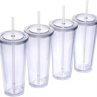 24oz Dubbelwandige Transparante Herbruikbare Bekers BPA-Vrij Glazen Tumblers met Deksel en Rietje Drinkglas