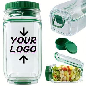 Conteneur de stockage alimentaire transparent avec logo personnalisé, conception détachable, pour salade en couches verticales, avec couvercle à vis vert - Product Image 1
