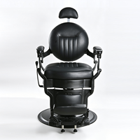 Fauteuil de barbier vintage, style antique, en cuir PU noir, robuste, inclinable hydrauliquement, pour salon de coiffure professionnel