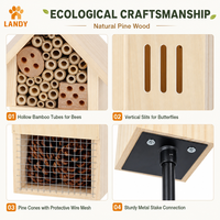 Maison à abeilles rustique en bois avec tubes en bambou, hôtel à insectes en bois de pin naturel pour décoration de jardin suspendue en extérieur