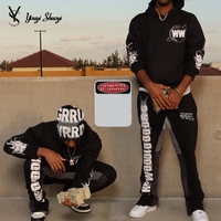Ensemble de survêtement unisexe YYSY 100% coton épais, noir, avec impression 3D en relief, sweat à capuche et pantalon de jogging