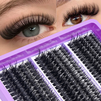 Extensions de cils individuels en bouquets 3-en-1 DIY effet wispy et fluffy, courbure C, mixtes 8-16mm, 60D 80D 100D, vente en gros