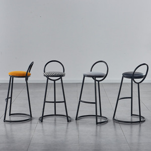 Modern Industrial Multi Color Wood Bar Chair Velvet Fabric Stool with Curve Backrest for Home <b>Kitchen</b> & Dining - Product Image 2