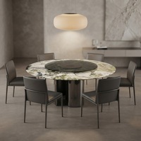 Nouvelle conception de table à manger de luxe en marbre vert et verre, plateau de table moderne rotatif en marbre pour salle à manger