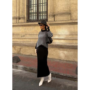 Ensemble deux pièces pour femme DEFILE, pull en tricot acrylique à motif écossais noir et robe, pour l'automne et l'hiver, tenue décontractée - Product Image 2