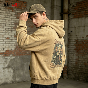 Heavyweight 480gsm <strong>Men</strong> Hoodie Printed Pullover Oversized Hoodie Acid Washed Boxy Vintage Streetwear <strong>Hoodies</strong> <strong>Men</strong> Bulk Custom - Product Image 3