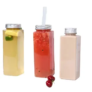 MAYSURE 700ml botella cuadrada plana transparente botella de plástico PET para jugo de té de la leche con tapa de aluminio