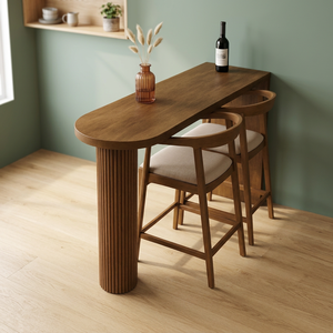 Luxury Solid Teak Breakfast/Dining <b>Bar</b> <b>Table</b> <b>Set</b>-Minimalist Oval Design for Small Spaces - Product Image 3