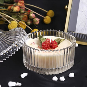 Luxury <strong>Decorative</strong> European-style Special Shape Empty Round Glass Candle <strong>Jars</strong> with Glass Lid - Product Image 4