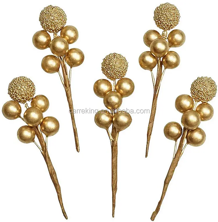 Artificial Golden Berry Picks Stems Christmas Berry Branches Floral Arrangements for Christmas Tree DIY Craft Wedding Home Decor