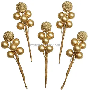 Kunstmatige Gouden Berry Picks Stengels Kerst Berry Takken Bloemstukken Voor Kerstboom Diy Craft Wedding Home Decor