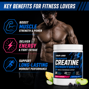 ODM OEM ผลิตภัณฑ์เสริมอาหารก่อนออกกำลังกายแบบผสมเร็ว ช่วยเพิ่มพลังงาน สนับสนุนสมรรถภาพที่ยาวนาน รสผลไม้รวมแสนอร่อย ผสมครีเอทีนโมโนไฮเดรต - Product Image 3