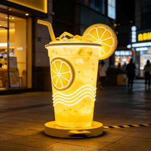 Statue géante en fibre de verre en forme de gobelet à jus de citron, étanche, avec éclairage LED, pour marché nocturne et centre commercial - Product Image 1