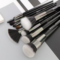 Ensemble de pinceaux de maquillage professionnels avec logo personnalisé, manche en bois, pinceau plat, pinceau éventail, crayon à sourcils, eye-liner, baume à lèvres, pinceau visage