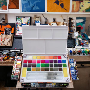 Juego de pintura de acuarela de 12 18 24 36 48 colores con paleta, pincel de esponja, bolígrafo para pintar papel y lienzo, embalaje de caja blanca - Product Image 3