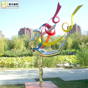 Sculpture géométrique abstraite en acier inoxydable Jiahua, ornement paysager sur pied extérieur, fait main, grande taille - Product Image 5