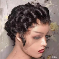 Perruque Courte Bouclée Pixie Cut avec Frontale en Dentelle 100% Cheveux Humains
