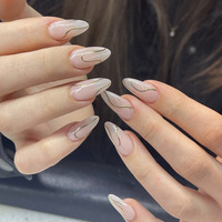 24 faux ongles en ABS, forme amande, couvrance totale, réutilisables, avec colle, décorations pré-dessinées, boîte de rangement incluse