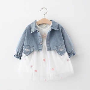 Conjunto de Ropa para Niñas, Abrigo y Vestido, Conjunto de 2 Piezas de Tela Vaquera, Abrigo y Vestido Blanco con Tutú - Product Image 1