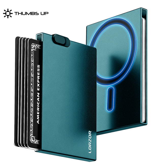 THUMBS-UP Magnetic Attachment Ultra Slim 5 Cards Aluminum Wallet RFID Blocking Magsafe Card Holder