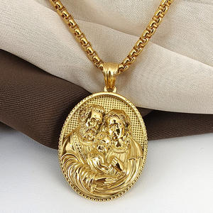 قلادة دينية من الفولاذ المقاوم للصدأ للرجال قلادة أصلية مطلية بالذهب عيار 18 قيراط قلادة مريم العذراء التبشيرية - Product Image 6