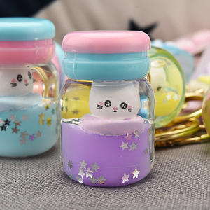 Lindo llavero de acrílico con aceite, mini botella de yogur, macaron portátil, arena líquida, gatito, colgante para mochila de estudiante - Product Image 2