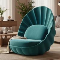 Fauteuil coquille en velours de luxe, canapé d'appoint, siège unique sans accoudoirs, forme festonnée, salon, chambre à coucher, meubles de designer, meubles uniques