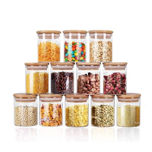 Eco friendly kitchen storage containers clear glass jar with lid