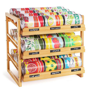 Bamboo Can Rack Organizer 3 Tiers Stackable Storage Bin Wood Can Dispenser Beverage Drink Holders