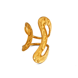 Bague ouverte géométrique irrégulière à motif marteau tendance, plaquée or, en acier inoxydable, accessoires de mode pour femmes, bijoux - Product Image 5