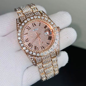 2025 mejor venta de marca de lujo de los hombres Black Diamond Hip Hop reloj de pulsera de diseñador resistente al agua banda de cuero 22mm de ancho - Product Image 3